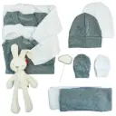 Doble ajuar neutro 0-3 meses - 10 piezas más conejito sonajero  