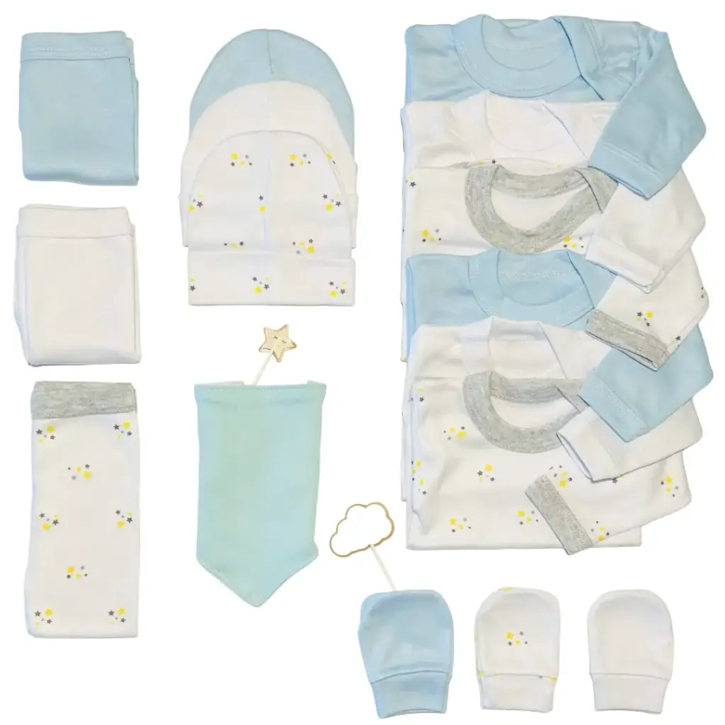 Triple ajuar "Estrellas Silver" 0 a 3 meses - 15 piezas más bandana