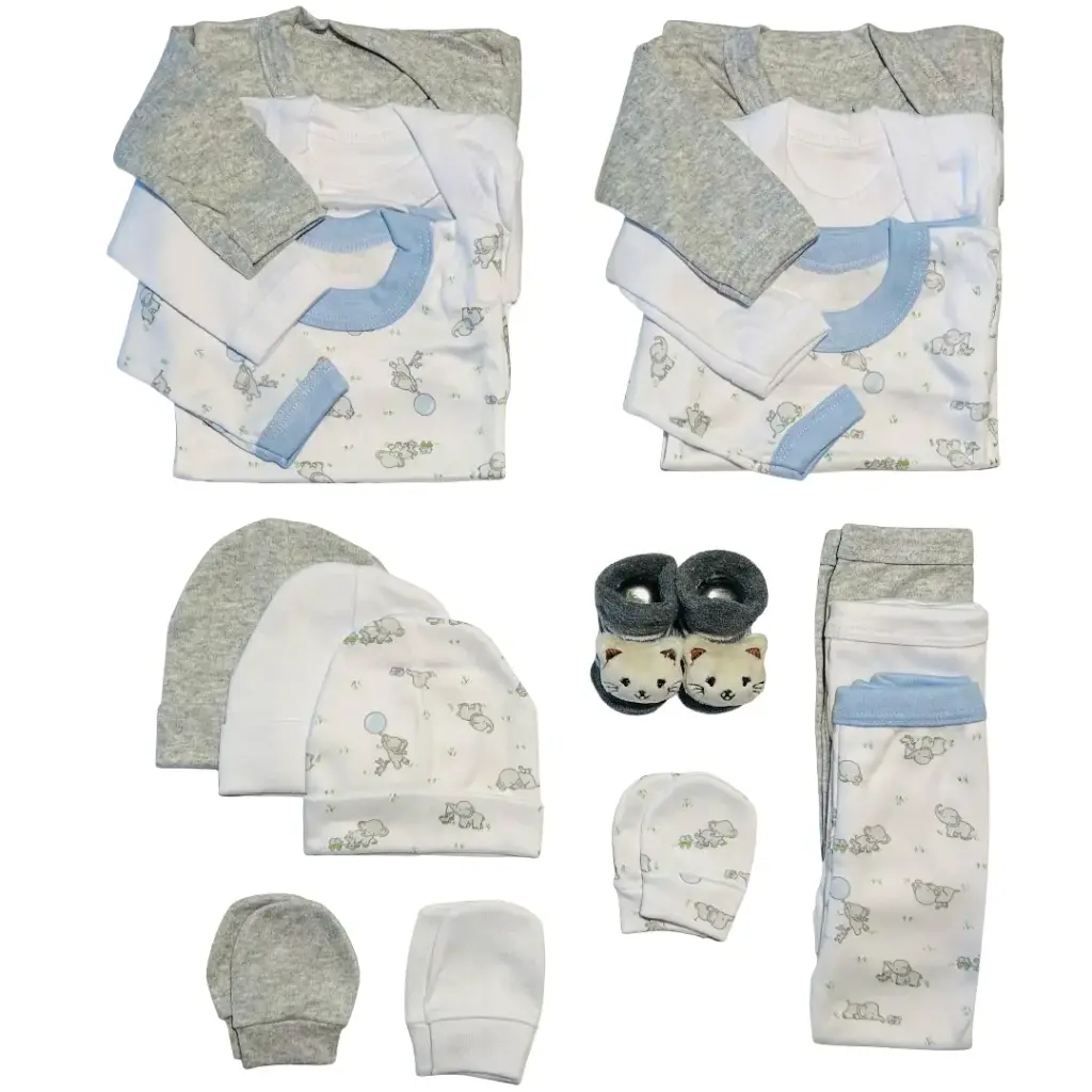 Triple ajuar "Elefantes" 0 a 3 Meses - 15 piezas más calcetines (No por ahora!)