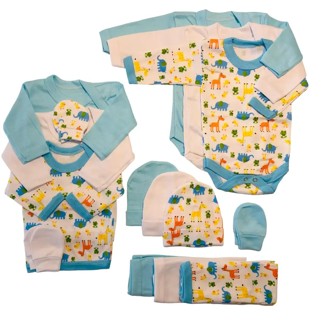 Triple Ajuar 0 a 3 Meses - 15 Piezas - 3 colores niño - Algodón