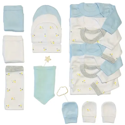 Triple ajuar "Estrellas Silver" 0 a 3 meses - 15 piezas más bandana