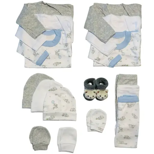 Triple ajuar "Elefantes" 0 a 3 Meses - 15 piezas más calcetines